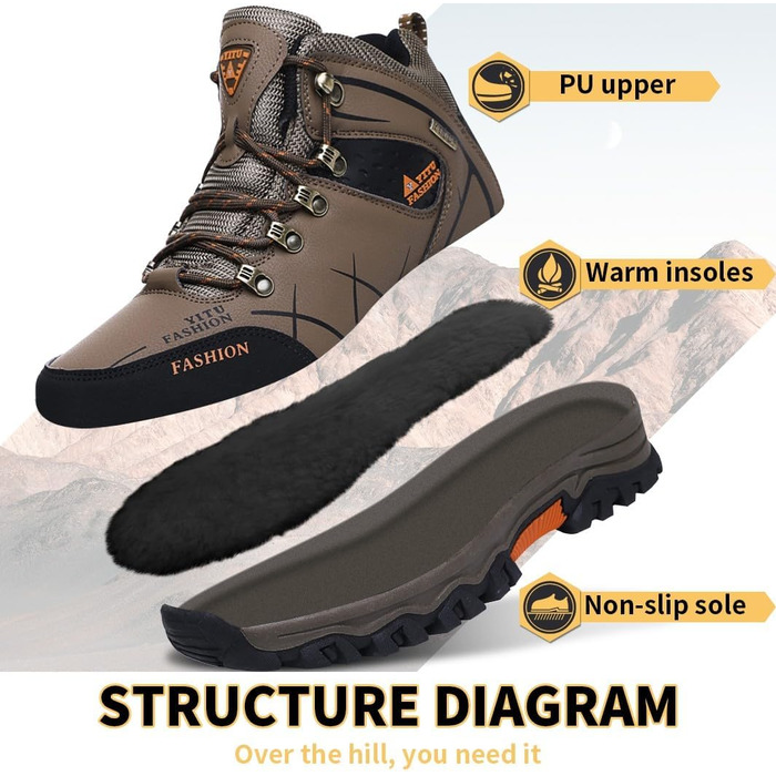 Чоловічі трекінгові черевики Littleplum Khaki 39 EU - тепла підкладка, дихаючі, антиковзаючі, високий верх