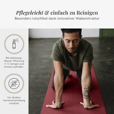 Килимок для йоги Lotuscrafts® протиковзкий, 183 x 61 x 0,5 см, легкий, для фітнесу та гімнастики, спортивний - екологічний, без шкідливих речовин, колір баклажан