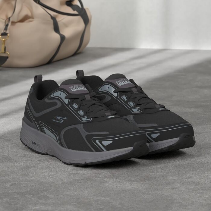 Чоловічі кросівки Skechers Go Run Consistent, чорний шкіряний верх з сірими деталями, 48 EU