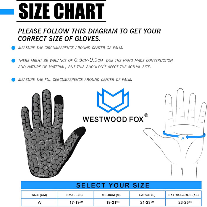 Велосипедні рукавички Westwood Fox Vofinger з антиковзаючою поверхнею та підтримкою сенсорного екрану, амортизуючі рукавички для гірського велосипеда, шосе, перегонів, їзди та спорту для чоловіків та жінок (L, синій)