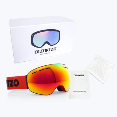 Снігові окуляри Dizokizo з регульованим ремінцем для сноуборду, антизапітніючі, 100% захист від УФ-випромінювання, тришаровий дихаючий матеріал, тиснений ремінь, для жінок, чоловіків, молоді (S, червоний)