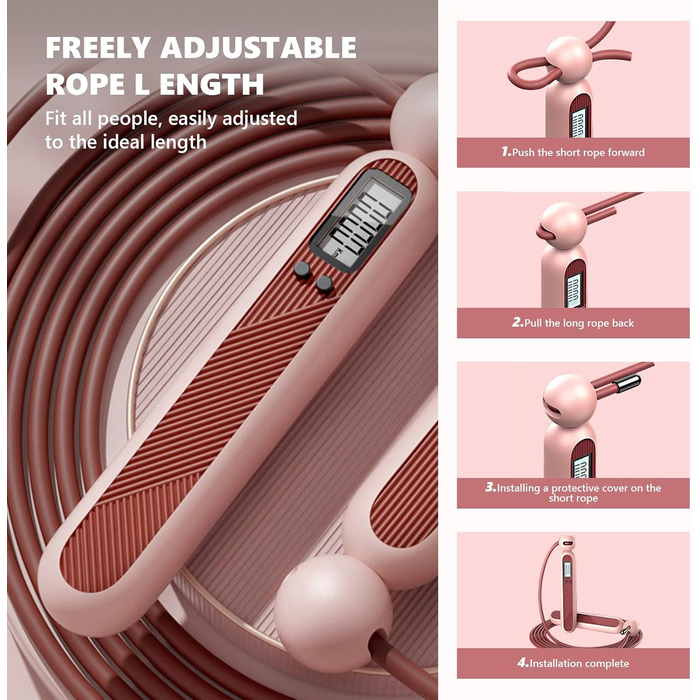 Стрибкове канат Flintronic з лічильником, регульований, з підшипниками та неслизькими ручками, інтелектуальний, з вагою, для тренувань, фітнесу, боксу, рожевий #5