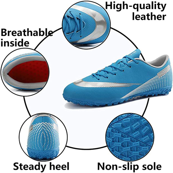 Дитячі футбольні бутси для хлопчиків та дівчаток, Indoor/Outdoor, Anti-Slip, з амортизацією, розмір 33 EU, блакитні