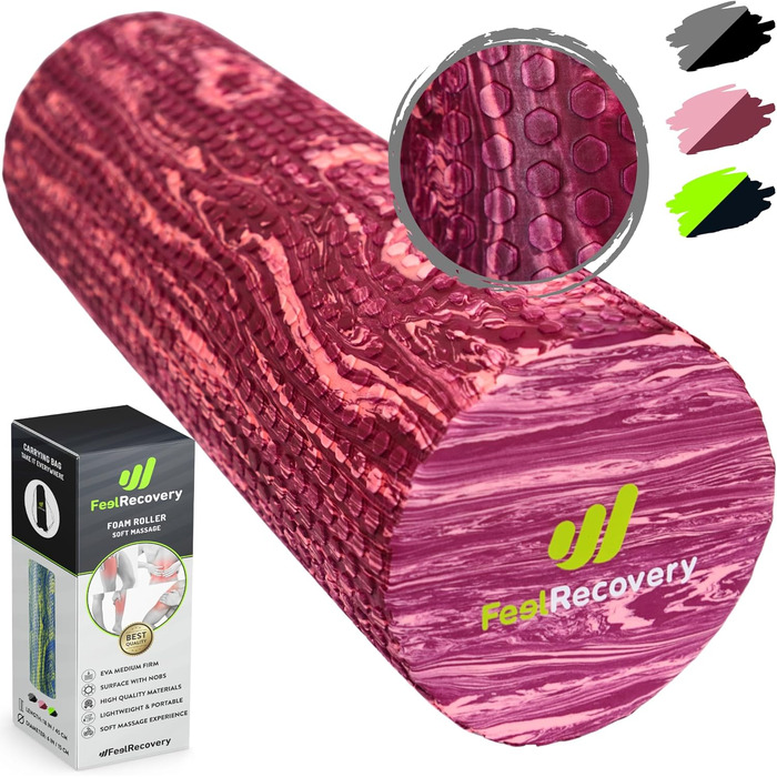 Масажний ролер Feel Recovery для фасції, м'який, для початківців, 45x15 см, EVA, середньої жорсткості, для спини, ніг, шиї, рожевий, для йоги та пілатесу