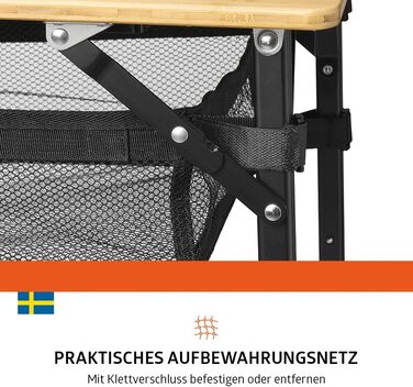 Зручний складаний садовий/кемпінговий столик Campout з бамбуковою полицею (65x50x65 см), 3 положення висоти, з сумкою