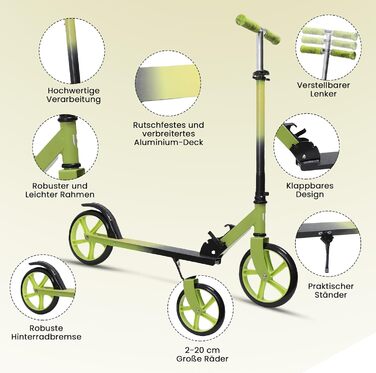 Дитячий алюмінієвий самокат Habib Gruppe Cityroller, складаний, сертифікований TÜV Süd, регульований по висоті, 200 мм колеса, для дітей і підлітків від 10 років