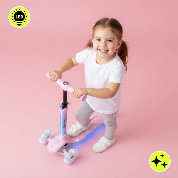 Самокат дитячий HyperMotion Willy складаний, регульований кермо, гумові колеса, до 40 кг, чорний/рожевий (BECKY)