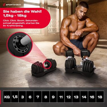 Регульовані гантелі Ironmate для дому, 1.5-18/24/40 кг, з дисками, 12-16 ваг, компактні, з неслизьким грифом, для силових тренувань, з підставкою Ironmate 18 чорні