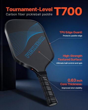 Pickleball-ракетка VEVOR з вуглецевим покриттям T700 та ячеистим ядром, професійна, для дорослих, синього кольору