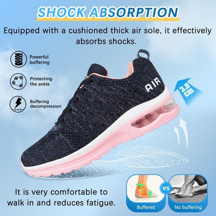 Жіночі кросівки для бігу та фітнесу: зручні, дихаючі, з амортизацією, розмір 38 EU, блакитний/рожевий колір