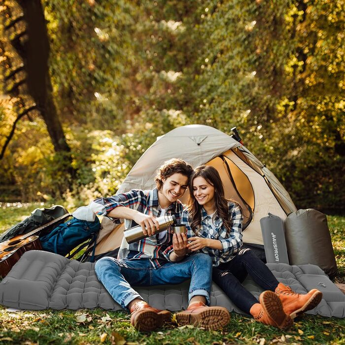 Килимок для кемпінгу HAUSPROFI Isomatte: ультралегкий надувний матрац з насосом та подушкою, для туризму, пляжу, відпочинку на природі (сірий)