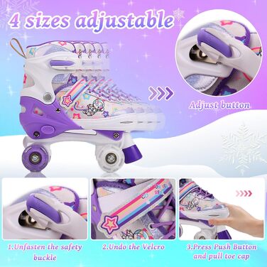 Роликові ковзани для дітей, ролики для дівчаток та початківців, регульовані, з підсвічуванням, дихаючі, фіолетові