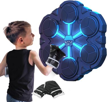 Музична боксерська машина Toyone: розумна, настінна, зі світлодіодами, 3 режими швидкості, підрахунок ударів, для дітей та дорослих, чорно-синя