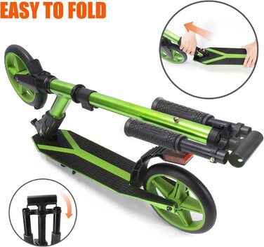 Скутер Lamborghini Tretroller Cityroller Big Wheel: складний, регульована висота, для дорослих та дітей, з підставкою, передньою підвіскою та гальмом на задньому колесі, до 100 кг (зелений)