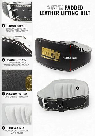 Пояс для важкої атлетики Gorilla Wear, шкіряний, 6 дюймів, з підкладкою, чорний, XXL-3XL, для бодібілдингу та кросфіту