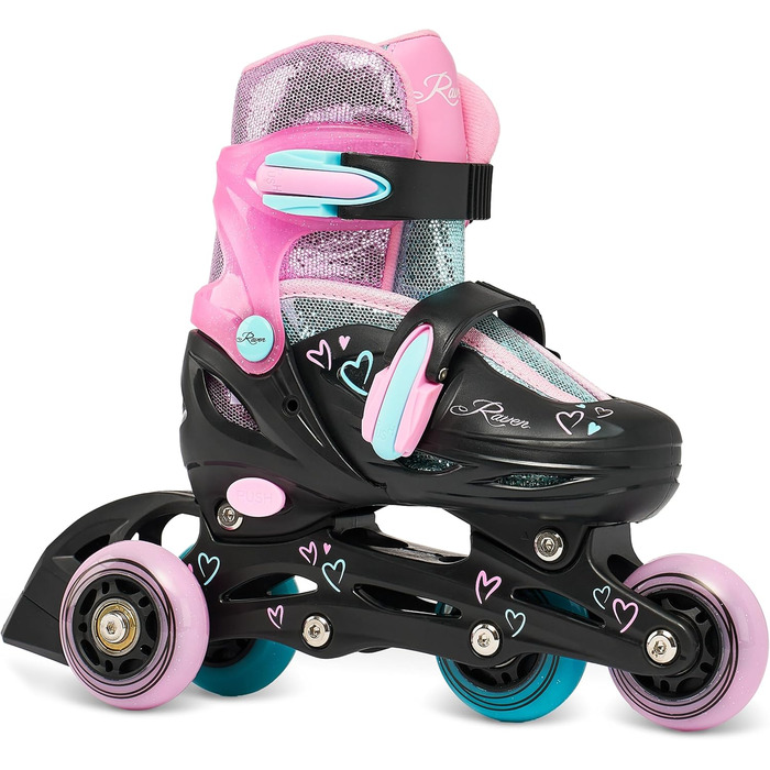 Дитячі ролики RAVEN 4-в-1 (34-37) - ролики-коньки, регульовані, чорний/м'ятний/рожевий