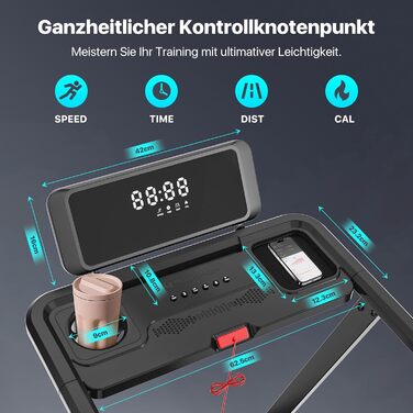 Біговий тренажер Mobvoi Home Laufband Ultra 3-в-1 з підставкою для телефону, ноутбука та чашки. LED-дисплей, швидкість до 12 км/год, навантаження до 120 кг, кут нахилу 6%