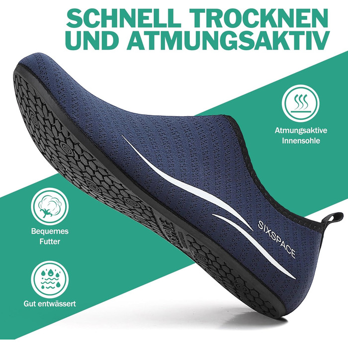 Чоловічі та жіночі аквашузи Sixspace для плавання, серфінгу та йоги. Швидка сушка, дихаючі, синього кольору. Розмір EU 40