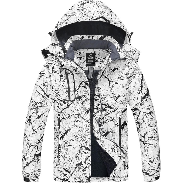 Жіноча гірськолижна куртка Wantdo, тепла флісова, водонепроникна, дихаюча, з капюшоном, вітрозахисна, для активного відпочинку, темно-бірюзовий (чорно-білий), XXL