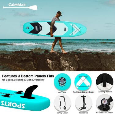 Надувне SUP Board CalmMax 320x76x15 см (10.6') до 150 кг. Комплект з веслом, насосом та аксесуарами. Підходить для підлітків та дорослих.