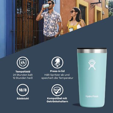 Термочашка HYDRO FLASK 473 мл з кришкою, вакуумна, з нержавіючої сталі, для напоїв гарячих і холодних, герметична, BPA-free, колір Goji