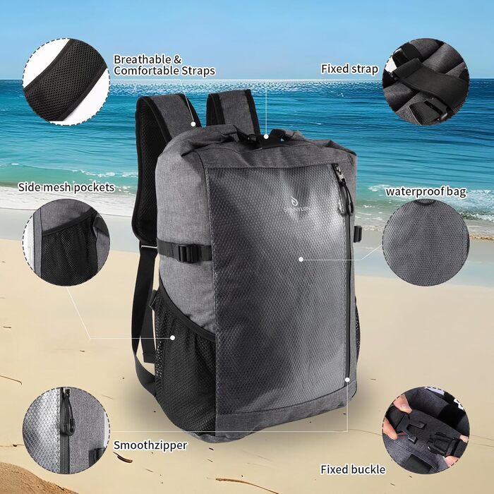 Водонепроникний рюкзак Seesack Rolltop 25L сірий - для плавання, каякінгу, рафтингу