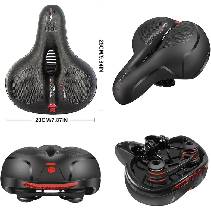 Сідло для велосипеда Yuirshion з Memory Foam, м'яке, комфортне, дихаюче, амортизуюче, для міста та гірських велосипедів, з червоною смугою, підходить для жінок та чоловіків