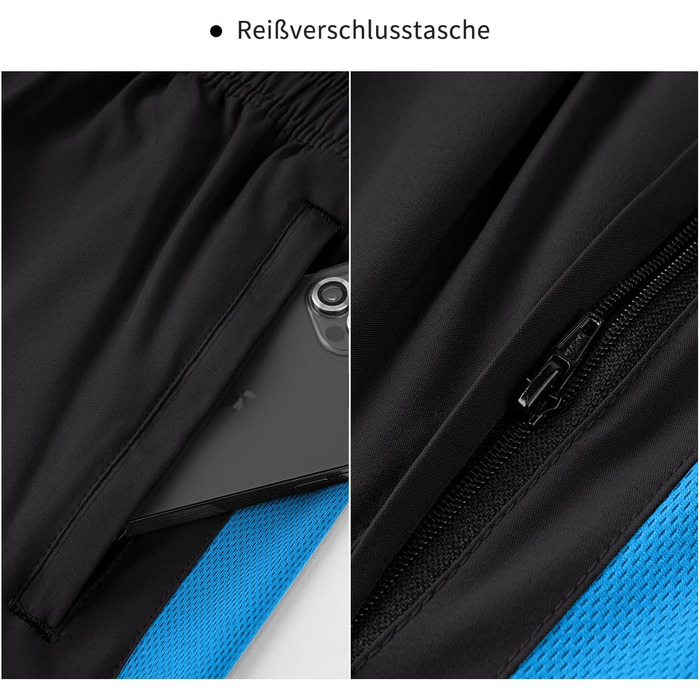 Шорти спортивні чоловічі HMIYA, швидковисихаючі, з кишенею на блискавці (XL, чорно-синій)