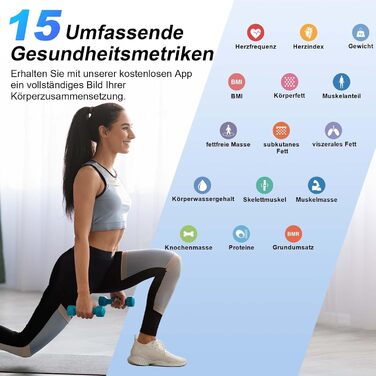 Ваги Healthkeep для вимірювання складу тіла: жир, м'язи, BMI, частота серця. Цифрова вага з дисплеєм, сумісна з iOS та Android. 15 показників, APP.