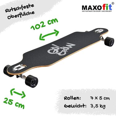 Лонгборд MAXOfit у різних дизайнах, з якісною декою з клена/бамбука для початківців та досвідчених Crow