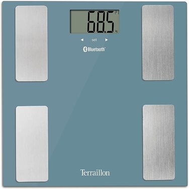 Розумні ваги TERRAILLON SMART CONNECT з Bluetooth, аналіз складу тіла, вимірювання ваги, ІМТ, жиру, до 8 користувачів, сині