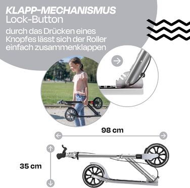 Роликовий самокат GLOBBER NL 205 – для дітей від 8 років, підлітків та дорослих, регульована висота, колеса 205 мм, ABEC 7, вінтажний сріблястий