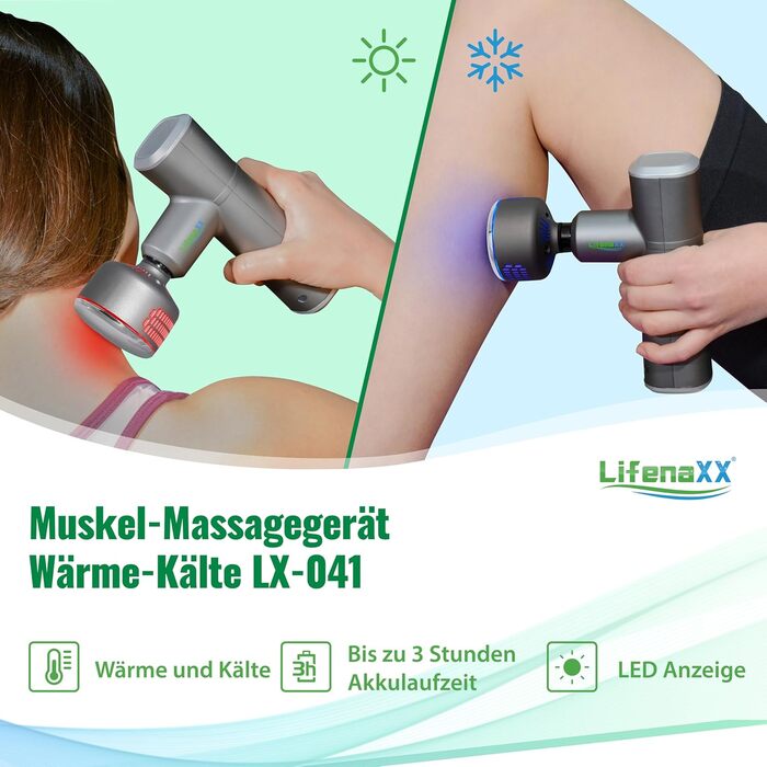 Масажний пістолет Lifenaxx Pro LX-041 з тепловою та холодною терапією, 6 режимів, 5 насадок, акумулятор 2000 мАг