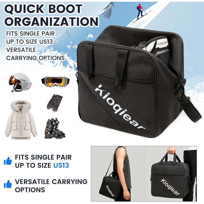 Сумка для сноуборду та черевиків Kioqiear з підкладкою, чорна (до 165 см та 43 розмір)