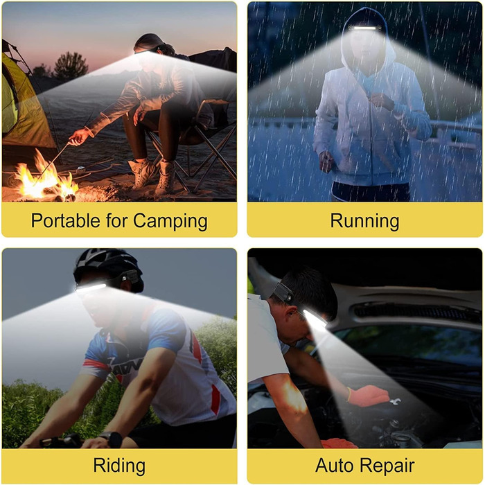 LED налобний ліхтар з перезарядкою, 2 шт. IPX4, 650 люмен, 6 режимів, датчик руху, для дітей та дорослих, підходить для риболовлі, бігу, кемпінгу, походів