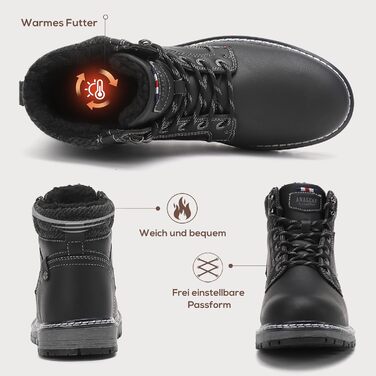 Чоловічі зимові черевики ANALEAF - теплі зимові чоботи для вулиці, водонепроникні, з антиковзкою підошвою, трекінгові, зелені (чорні, 42 EU)