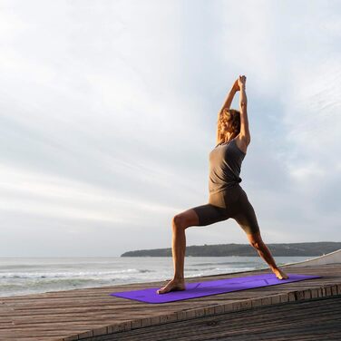 Йога-мат Yoga World Alignment, нековзкий TPE, екологічний, для пілатесу та домашніх тренувань, товстий, фіолетовий, 183x66 см
