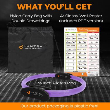 Кільце для пілатесу MANTRA SPORTS: тренажер для м'язів тазу та стегон, фітнес-кільце для дому, тренажер для ніг, стегон та сідниць, для жінок та чоловіків, кольори: бірюзовий та фіолетовий (для зросту 150-175 см)