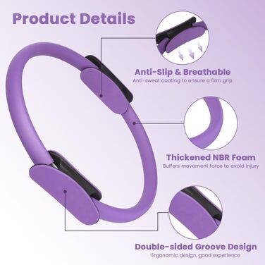 Набір для пілатесу Magic Circle (38 см) з подвійними ручками, 4 шт. для йоги, фітнесу, реабілітації та підтяжки тіла (фіолетовий)