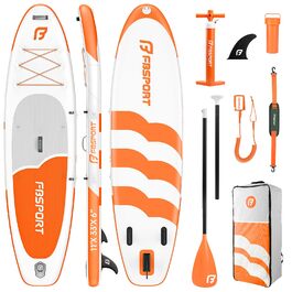 Надувний SUP дошка для веслування Stand Up Paddle 335см, для дорослих, з антиковзким покриттям, 15см товщина, вантажопідйомність 160кг, комплект з веслом, насосом та аксесуарами для йоги, подорожей та серфінгу, помаранчевий