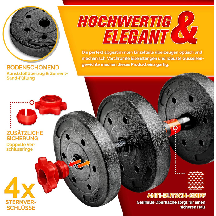 Набір гантелей 2-в-1 Hanteln Set 15-30 кг: регульовані гантелі, штанга та гантелі зі зірковими фіксаторами