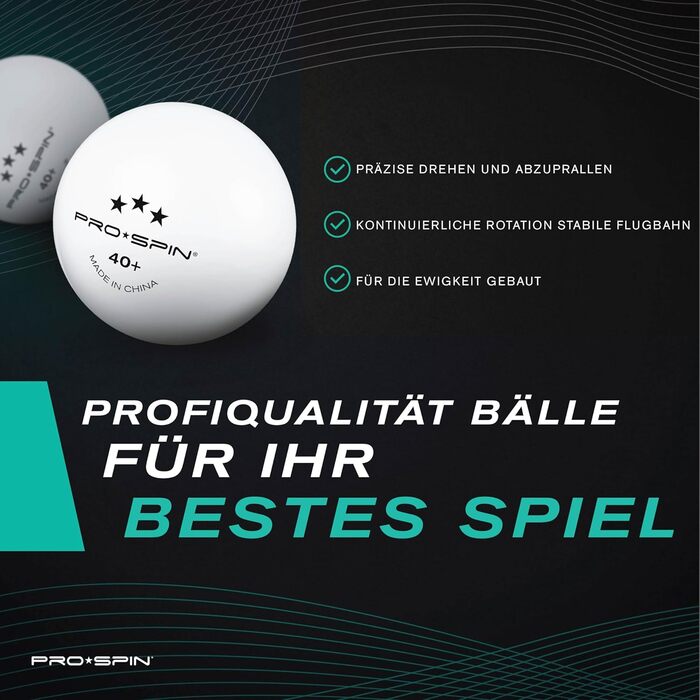 PRO SPIN тенісні м'ячі для настільного тенісу 3 зірки 40+ білі, ABS, для тренувань і змагань, комплект 60 шт.