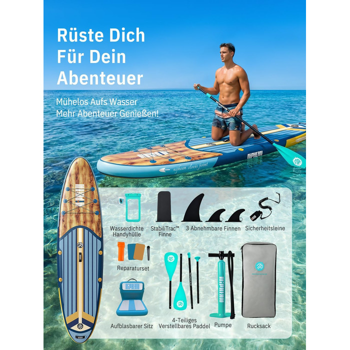 Надувне SUP-борд Niphean з сидінням та аксесуарами, 320 см, для 2 осіб, 200 кг, Bluewood Surge