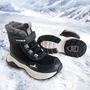 Дитячі зимові черевики JMFCHI для хлопчиків та дівчаток: трекінгові, туристичні, з теплим хутром, чорні, 37 EU
