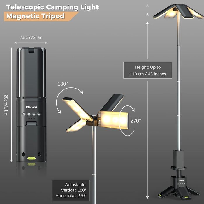 Кемпінговий ліхтар Clemas: перезарядна LED лампа 14000 mAh з магнітом, 6000LM, IPX5, для кемпінгу та будівництва