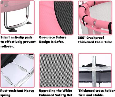 Дитячий батут з сіткою безпеки, регульованою перекладиною та гойдалкою, для хлопчиків та дівчаток 3-6 років (Рожевий)