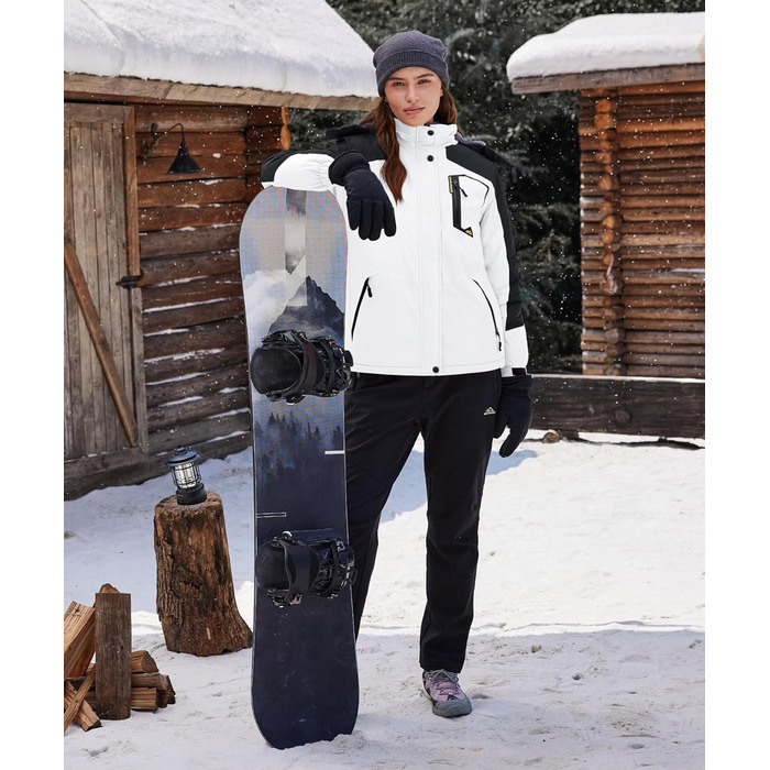 TACVASEN жіноча куртка-перехідник, тепла зимова куртка, куртка для походів, гірськолижна куртка з водонепроникною блискавкою, білий та чорний колір