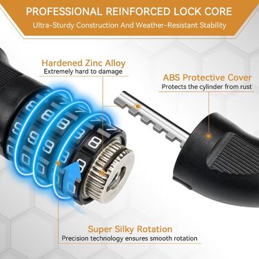 Замки для велосипедів: надійний велозамок з кодовим замком, 90 см, рівень безпеки 8, 5-значний код, для велосипеда, мотоцикла, ролера, дверей (чорний та жовтий)