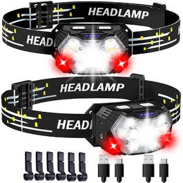 LED налобний ліхтар 5000 люмен з акумулятором, 9 LED, з червоним світлом та датчиком руху, 7 режимів, водонепроникний IPX6, для їзди вночі, кемпінгу та ремонту