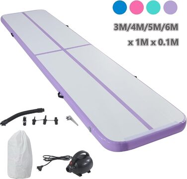 Гімнастичний килимок надувний Air Turn Track 3/4/5/6м, фіолетовий. Килимок для гімнастики, йоги, кемпінгу, тренувань вдома та на вулиці. Нековзний, водонепроникний.